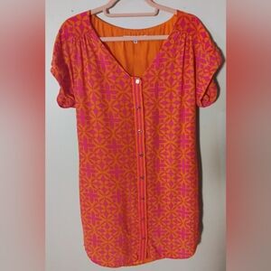 Trina Turk Vibrant Pink & Orange Geometric Print Shift Dress -‎ Size 8